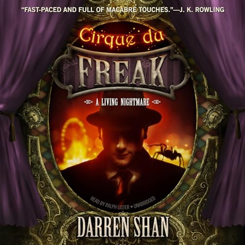 The audiobook artwork for Cirque Du Freak: A Living Nightmare as part of the Halloween audiobook Halloween recommendations for kids