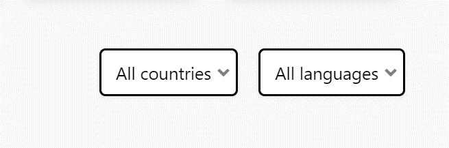 Image of the filter button. Text reads from left to right, All Countries with a drop down arrow. The next box reads All Languages with a drop down arrow.
